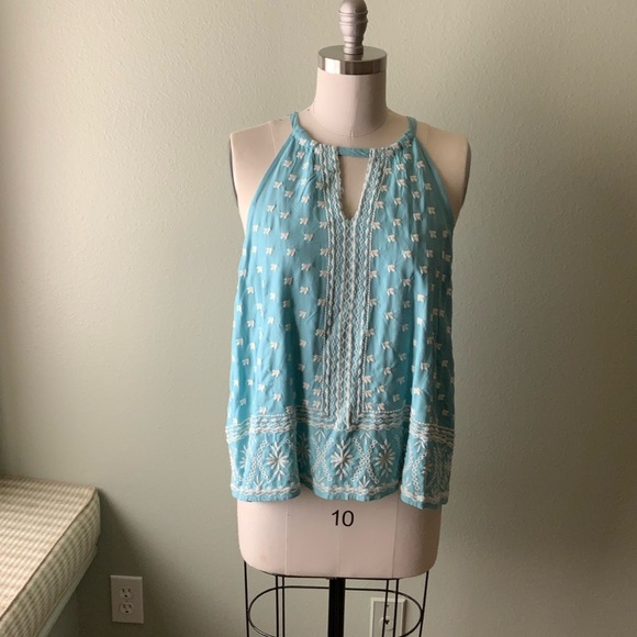 Sundance, seafoam color with embroidery accents. Sleeveless/Halter style top. - Picture 8 of 8
